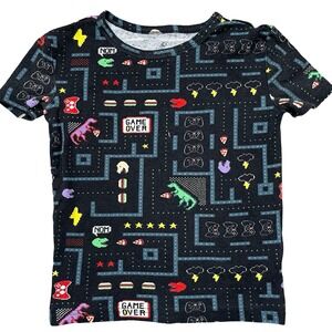Fish Stix Boy's Black Pac Man‎ Video Game Short Sleeve T Shirt 10 Dinosaur Pizza